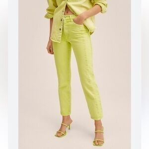 New Mango Acid Wash Yellow Highrise Straight Leg Crop Jeans